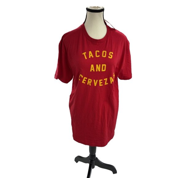 Fifth Sun Womens Size M Tacos and Cervezas Graphic T Shirt Red Short Sleeve - Picture 1 of 5